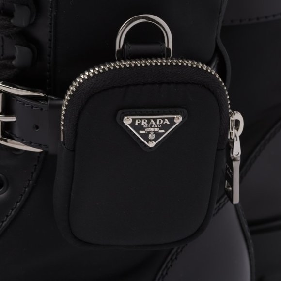 Prada Men\'s Monolith Brushed Leather/Nylon Boots With Pouch